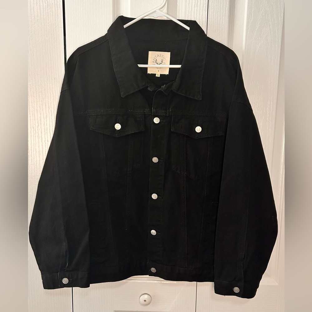 Fantastic Fawn Women’s Black Denim Smiles Jacket Size Medium Button Collared